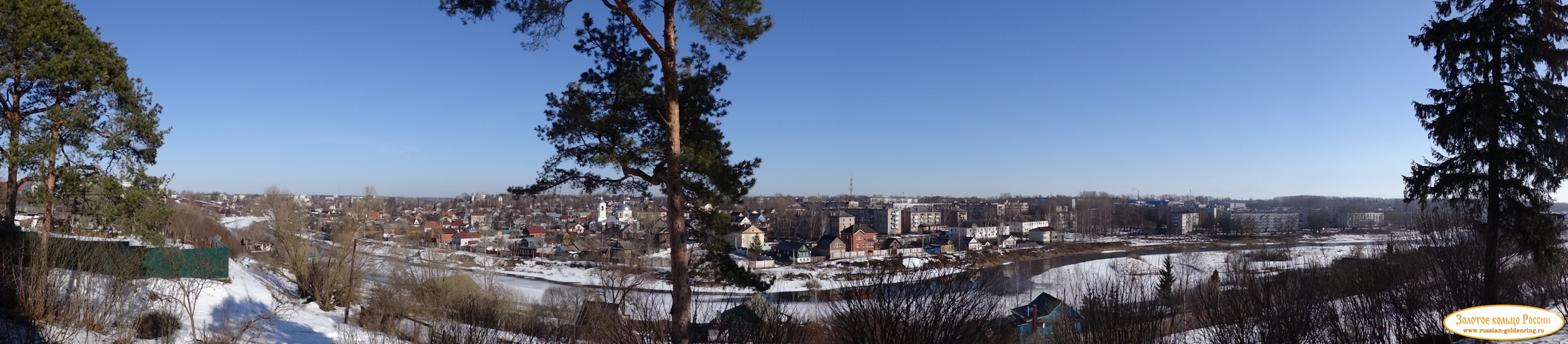 Церковь Вознесения Господня (деревянная). Панорама весеннего Торжка